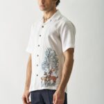 DEER UNDER GIANT OAK - MENS HAND EMBROIDERED PURE LINEN SHIRT - Image 2