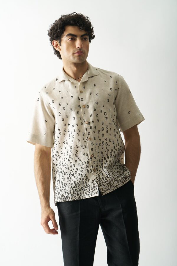IT'S ALL ABOUT NUMBERS - MENS HAND EMBROIDERED PURE LINEN SHIRT