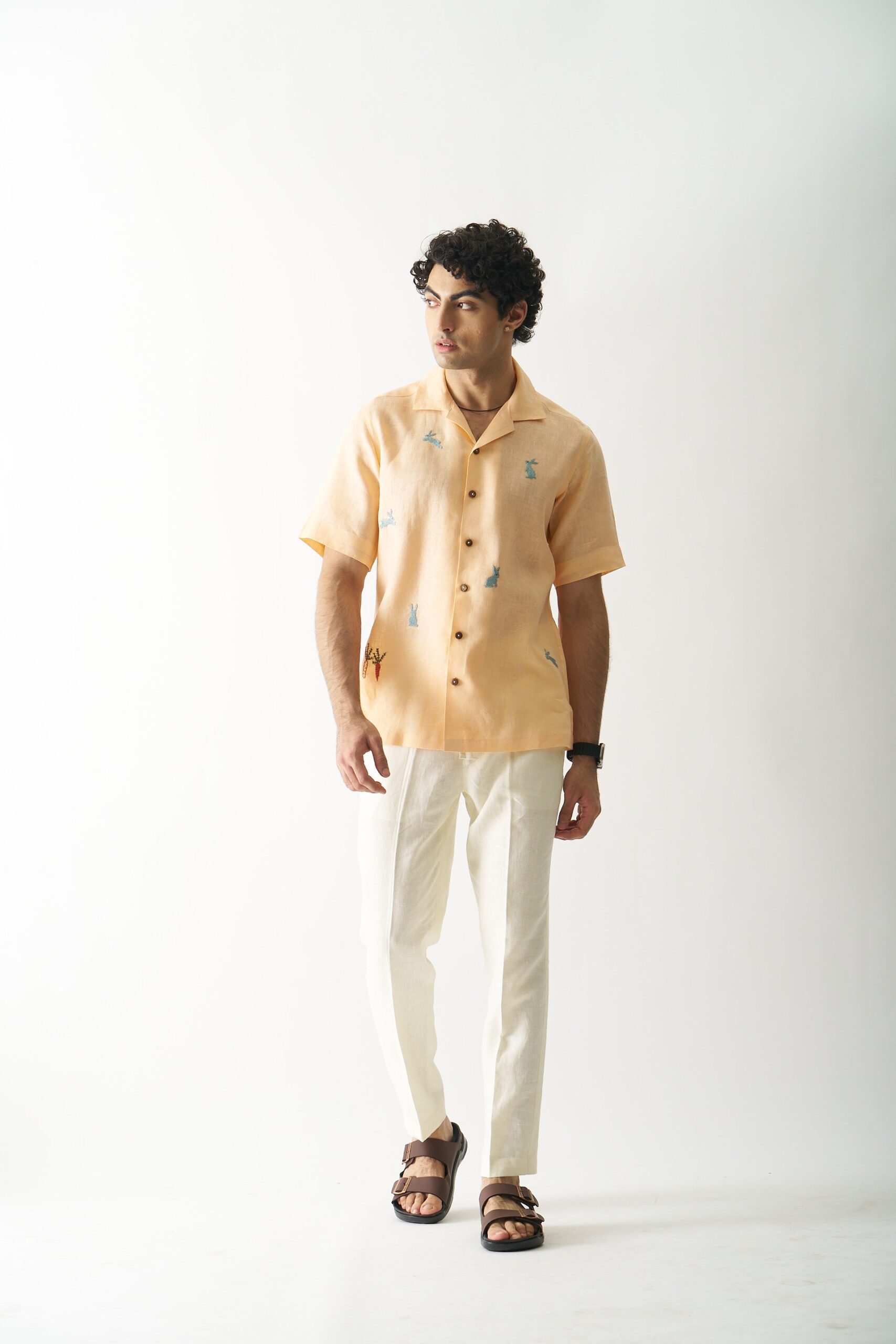 Embroidered logo pure linen shirt