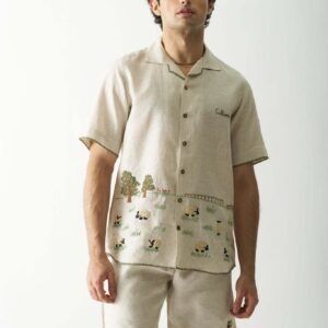 LAZY SHEEP MENS HAND EMBROIDERED PURE LINEN CO ORD SET 1