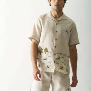 LAZY SHEEP MENS HAND EMBROIDERED PURE LINEN CO ORD SET 2 scaled