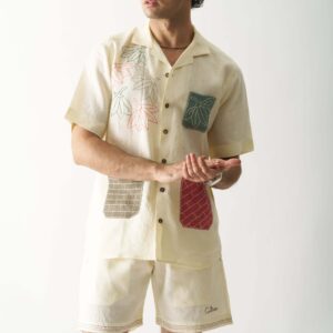 POCKET FUSION MENS HAND EMBROIDERED PURE LINEN CO ORD SET 3 scaled