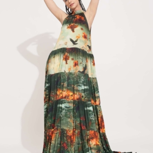 Fire Against Bird Long Dress 2